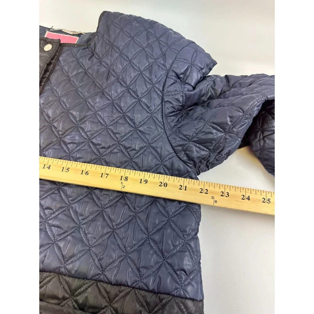 Kate Spade‎ Quilted Color Block Jacket Navy Black Snap Collarless Womens Large